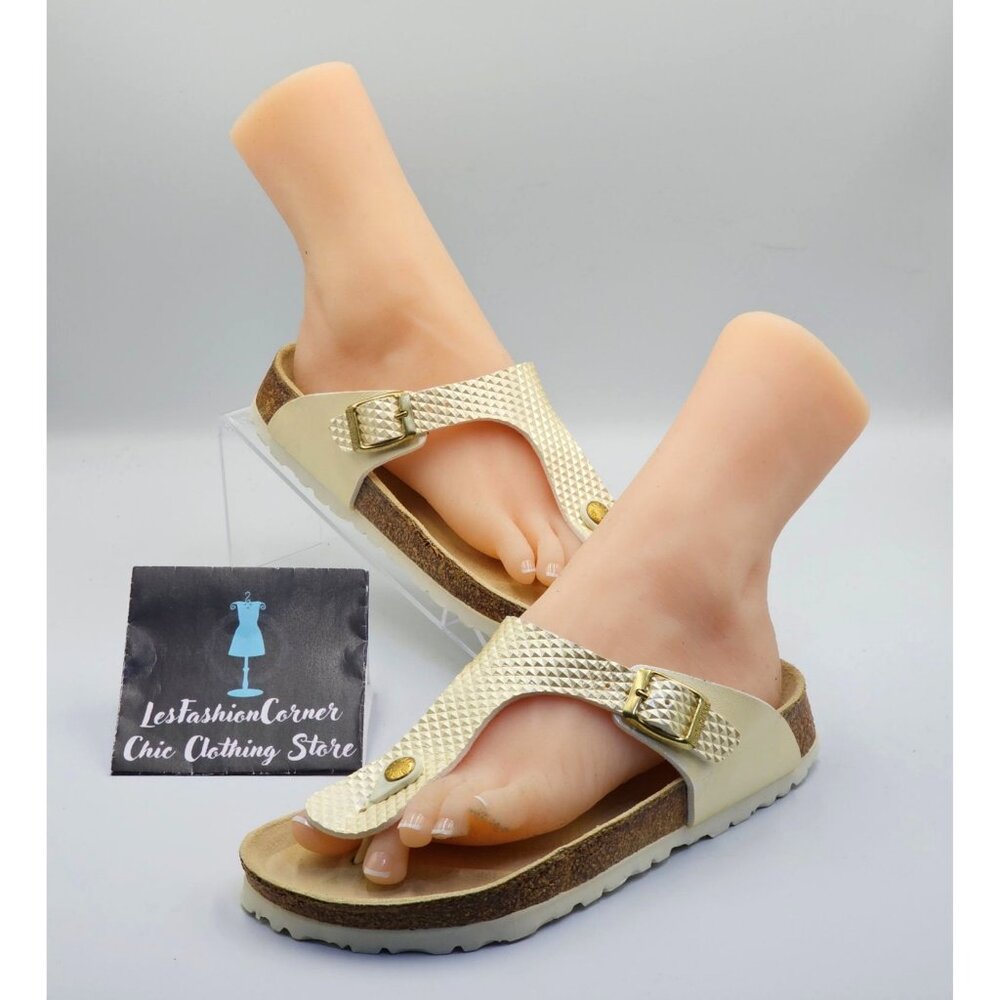 Papillio By Birkenstock Women's Gold Textured Thong Style Sandals Sz 7 (38) 2708 - Picture 11 of 16